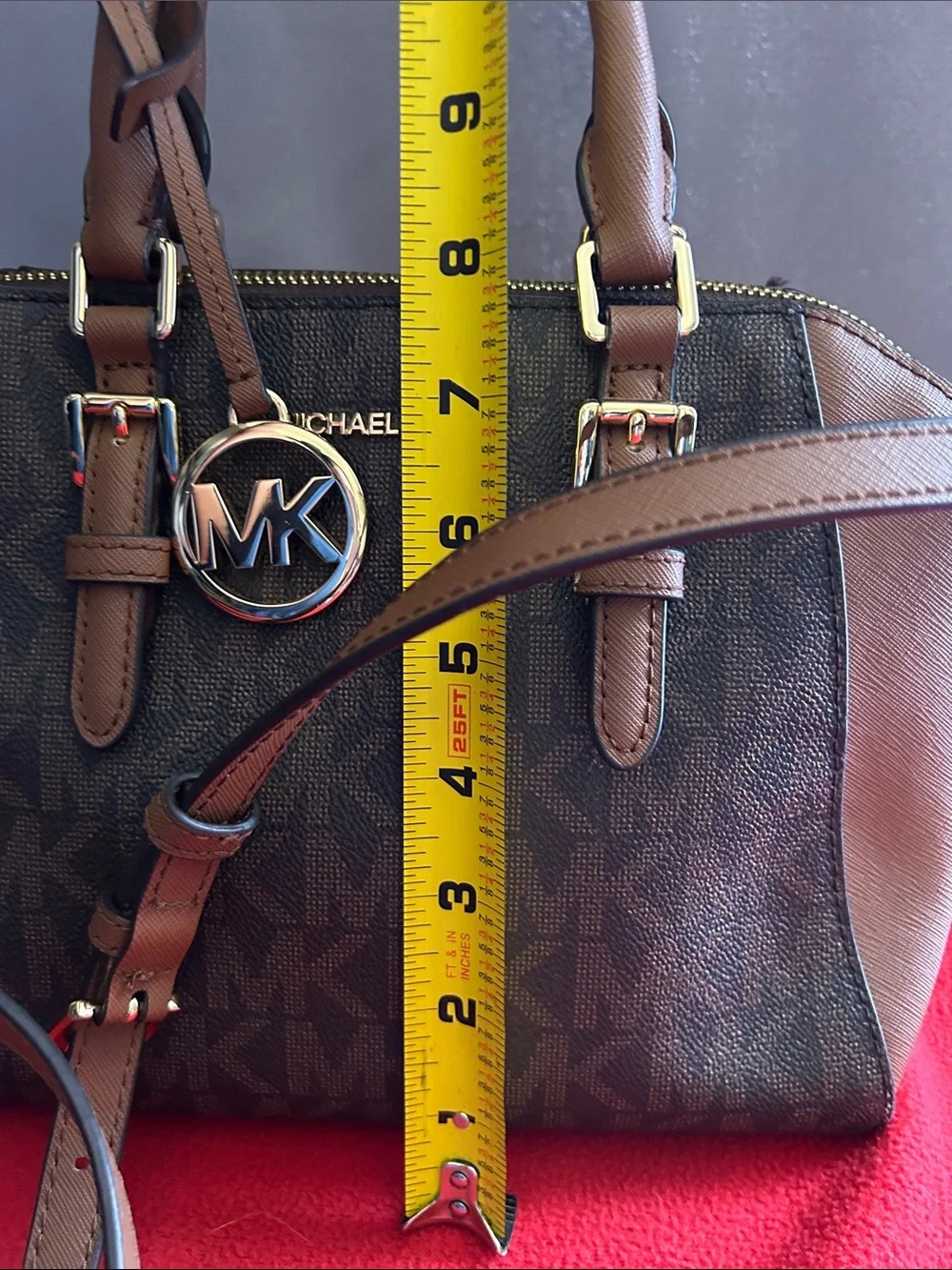 Michael Kors Ciara Brown and black Signature Logo Satchel with Gold Hardware